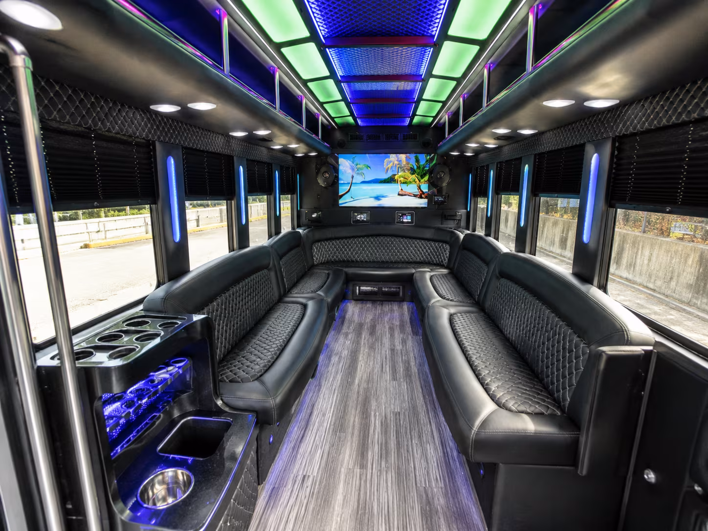 austin 18 passenger party bus inside