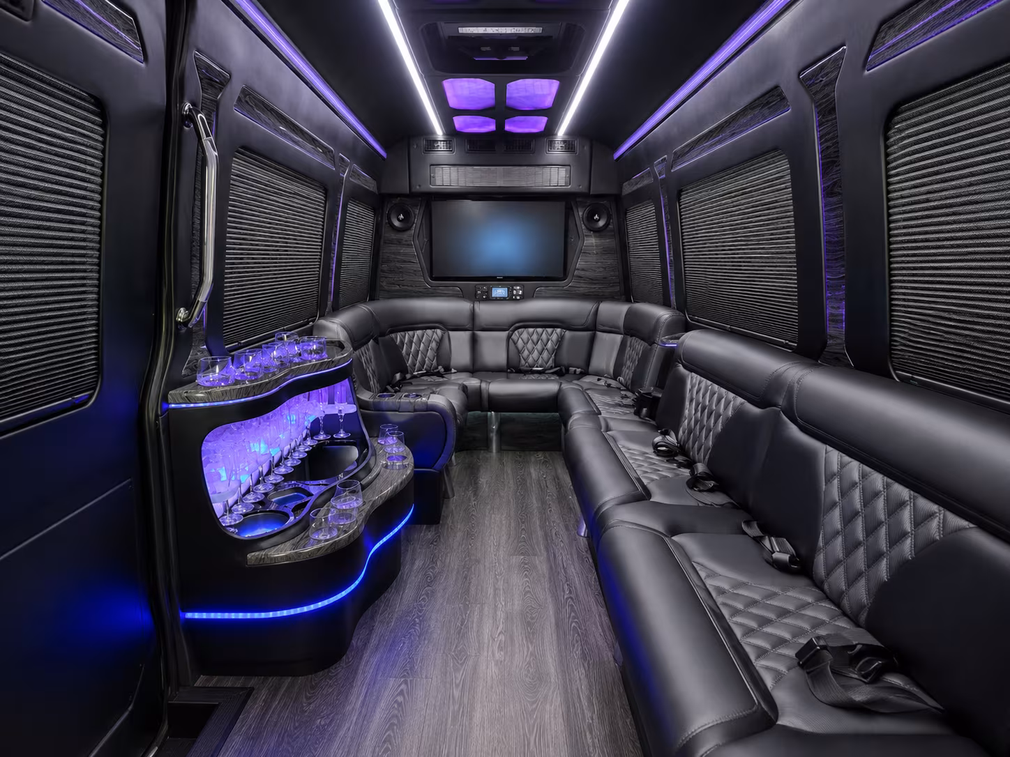 austin 28 passenger party bus inside
